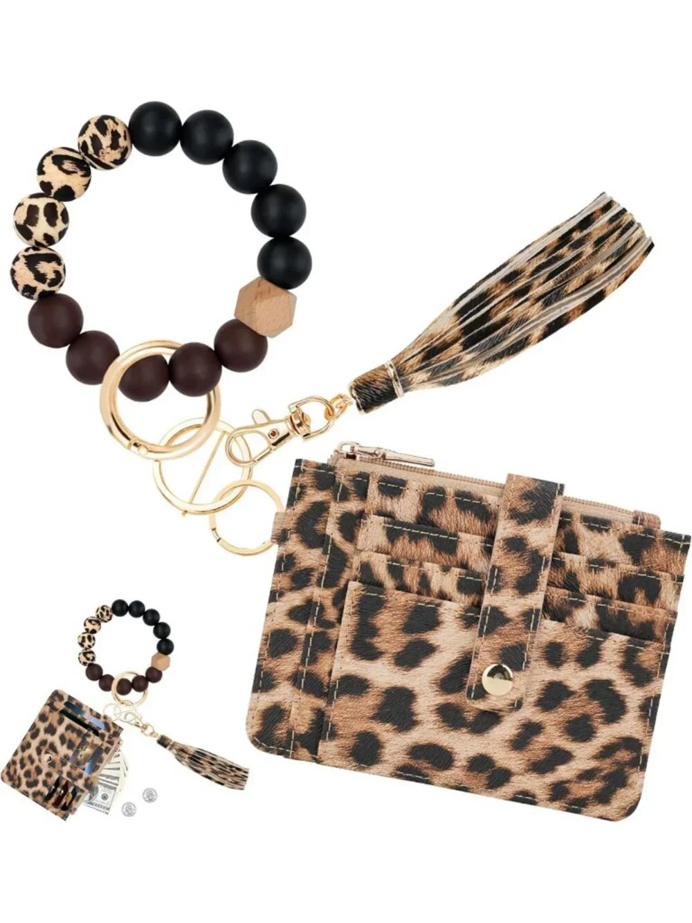 Chic RFID Wristlet Wallet for Women with Beaded Strap - Stylish Keychain